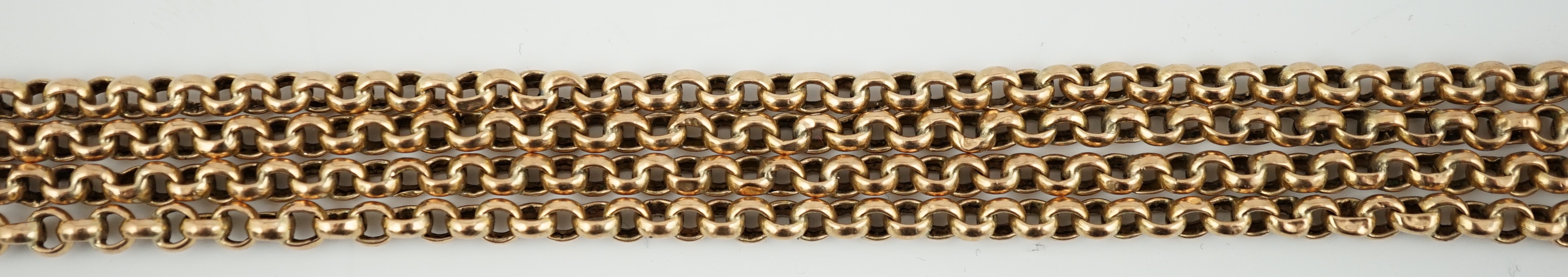 A Victorian 9ct gold twin strand guard chain